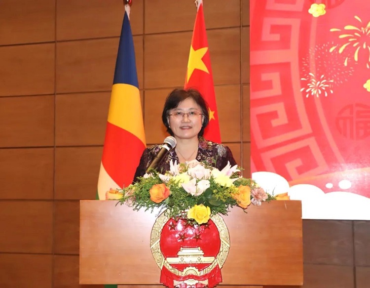 中国驻塞舌尔大使林楠致辞。驻塞使馆供图 中国驻塞舌尔大使林楠致辞。驻塞使馆供图