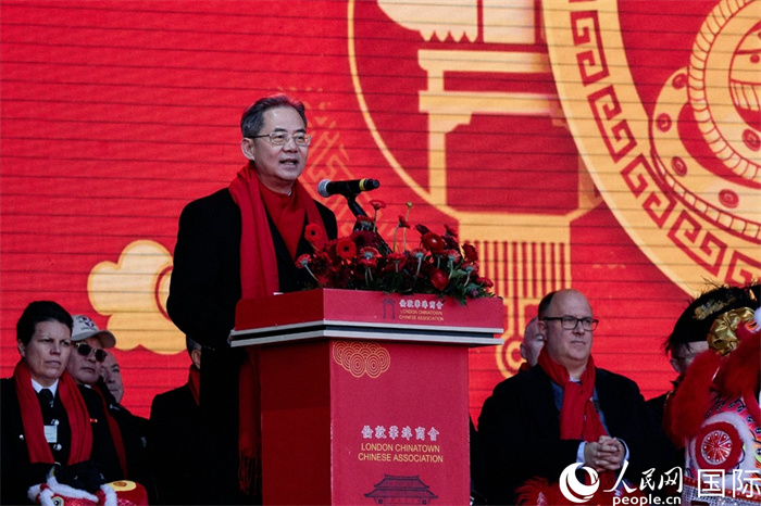中国驻英国大使郑泽光发表新春致辞。杨浩鹏摄 中国驻英国大使郑泽光发表新春致辞。杨浩鹏摄