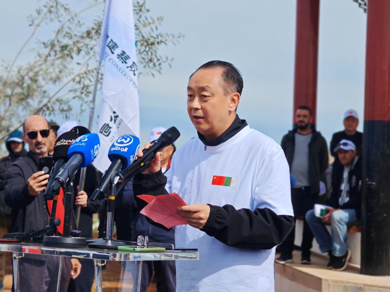 中国驻阿尔及利亚大使董广利致辞。中国驻阿尔及利亚大使馆供图