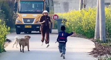 小男孩蹦蹦跳跳上学 快乐会传染