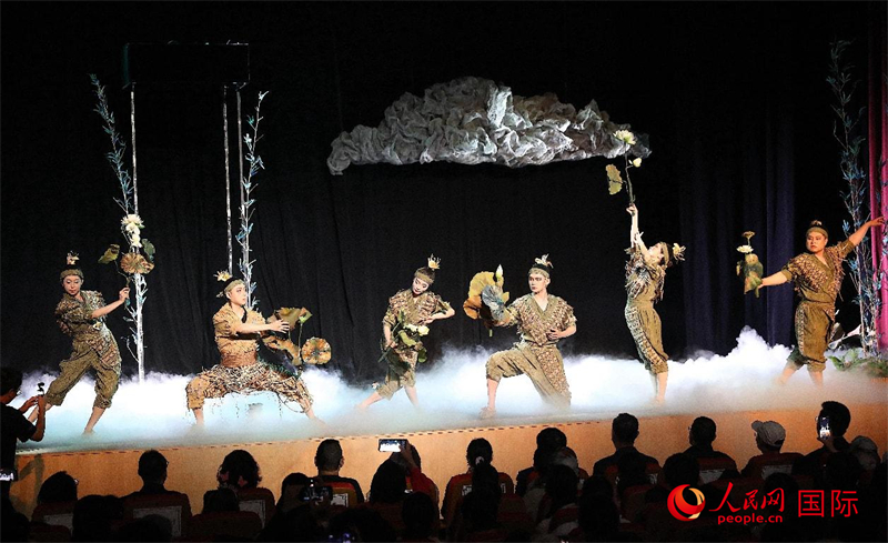 《鹬·蚌·鱼》在拉巴特曼苏尔剧场演出场景。人民网舒艾卜摄