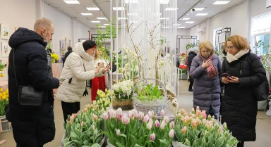 圣彼得堡举办鲜花展迎接妇女节