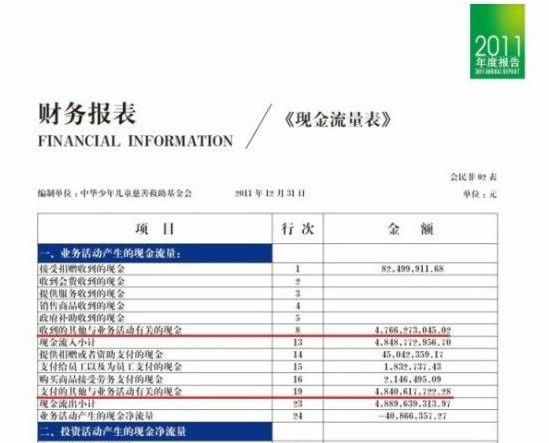 网友爆料贴中的儿慈会2011年报表截图 