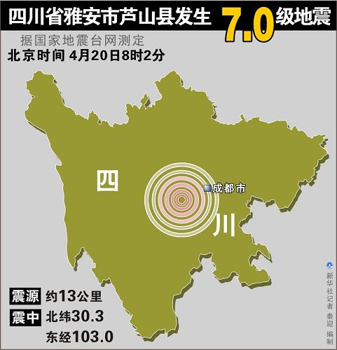 图表:四川省雅安市芦山县发生7.0级地震