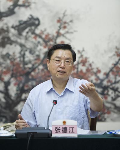这是5月31日,张德江在广州主持召开加强立法工作座谈会。 新华社记者黄敬文摄