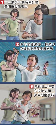 不满妈妈强关电脑香港少年发狂舞刀欲自残(图)
