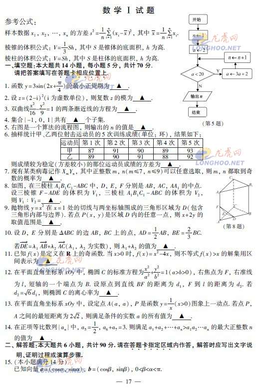 2013年江苏省高考数学试卷及答案公布