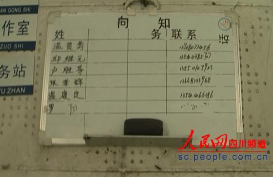 村委会办公室门外公示栏上写着6名村干部的名字。