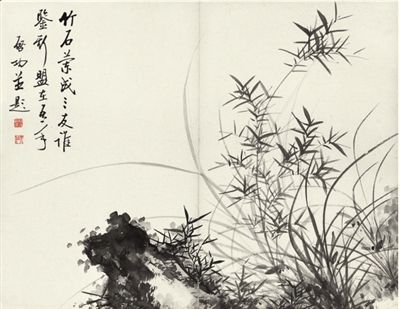 珍品旧蔵* 作者：画家：啓功 緑竹画 中国近現代国画家 手描き芯 古董品
