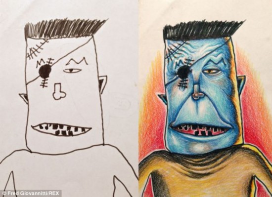 美父亲出差路上将孩子简笔画加工成精美插图