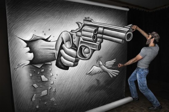 比利时艺术家3D素描画震撼观者视觉