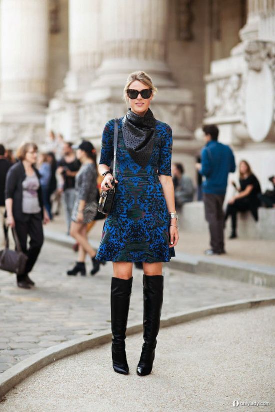 过膝长靴搭出秋冬最佳街拍 够长才敢穿出门