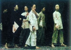 林永康《自梳女》 林永康的作品中具有很强的几何感,形的概括是他画面里最让人惊讶又迷醉的东西。你可以看到他是如何将块面重新组合的,即使是画人物,你也能从画面里找到三角形、矩形等几何块面,与高光共同造成某种雕塑感和属于舞台的戏剧性效果。