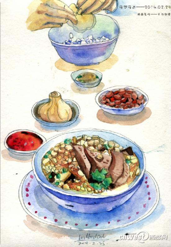 陕西最牛美食吃货+手绘西安羊肉美女泡馍、凉上海美食送图片