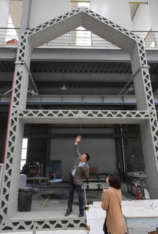 近日，10幢3D打印建筑在上海張江高新青浦園區內揭開神秘面紗。新華社記者裴鑫攝