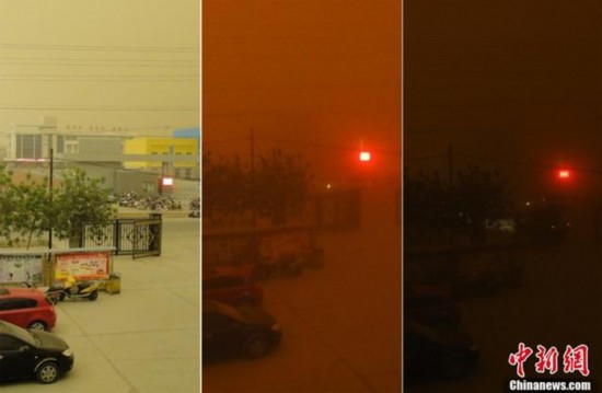 新疆甘肃遭强沙尘暴侵袭 场景似“世界末日”