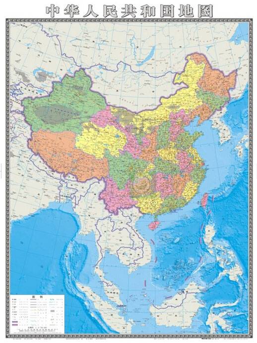 日前,由湖南省地图出版社编制的竖版《中华人民共和国地图》,《中国