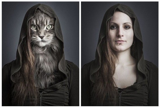 瑞士摄影师用宠物猫与主人照片合成奇趣猫脸