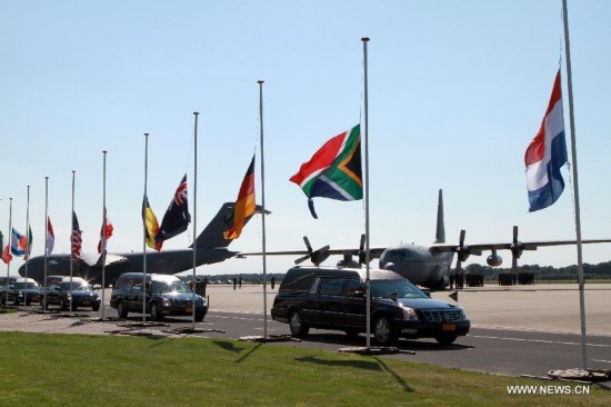 Two airplanes carrying around 40 bodies landed at Eindhoven airport on Wednesday.