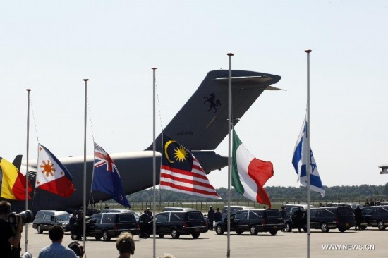 Two airplanes carrying around 40 bodies landed at Eindhoven airport on Wednesday.