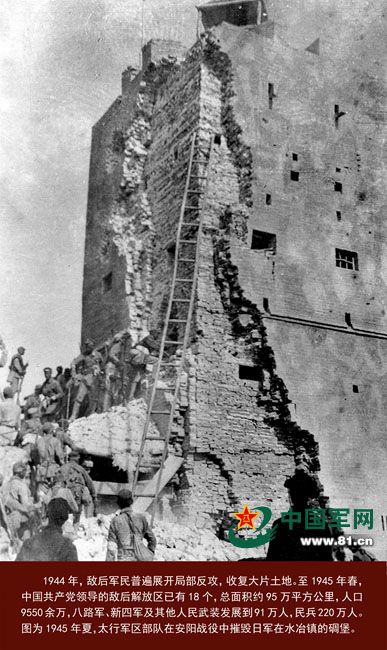 展品老照片"1945年夏,太行军区部队在安阳战役中摧毁日军在水冶镇的
