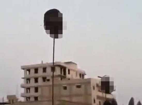 极端组织斩首叙政府军士兵 头颅被挂尖桩示众