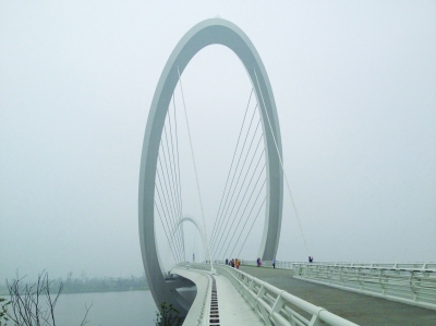 南京眼 可鸟瞰青奥村 步行桥连接河西江心洲