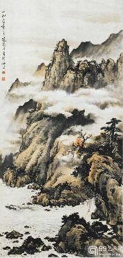 陈凝丹《西陵峡之秋》,纸本设色,115x55厘米,1954年,广东美术馆藏