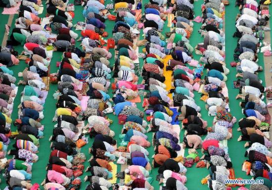 Muslims in Beijing celebrated Eid al-Fitr on Tuesday, marking the end of the fasting month of Ramadan.