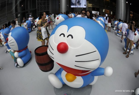 The exhibition kicked off here on Saturday. A hundred and two life-size Doraemon figures, each of which bearing a distinct secret gadget, were displayed during the show. Doraemon, a fictional 22nd-century robotic cat, has been a popular anime character since its introduction by Japanese cartoonist Fujiko Fujio in 1969.