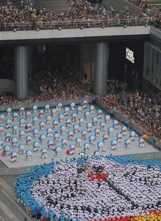 The exhibition kicked off here on Saturday. A hundred and two life-size Doraemon figures, each of which bearing a distinct secret gadget, were displayed during the show. Doraemon, a fictional 22nd-century robotic cat, has been a popular anime character since its introduction by Japanese cartoonist Fujiko Fujio in 1969.