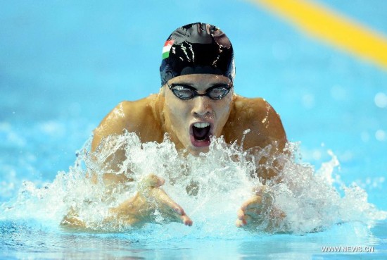 Benjamin Gratz of Hungary competes during the men's 200m individual medley swimming event of Nanjing 2014 Youth Olympic Games