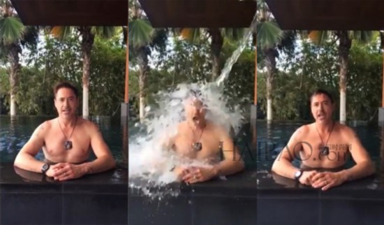 小罗伯特·唐尼(Robert Downey Jr.) 参与“ALS冰桶挑战赛” (ALS Ice Bucket Challenge) 照片