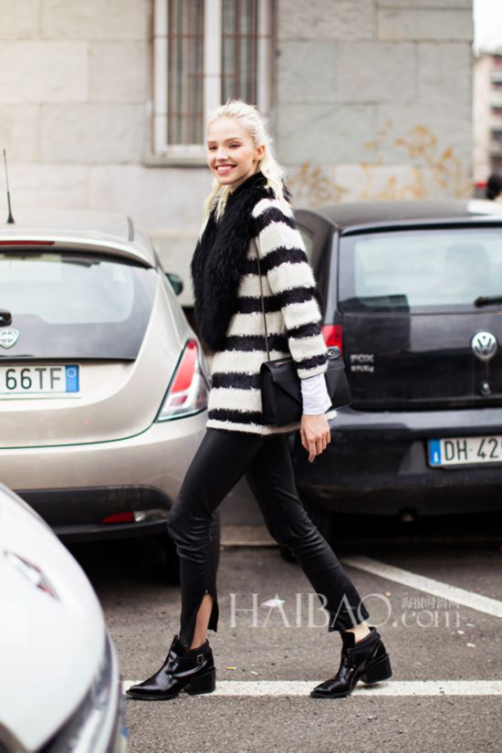 ����˹��ģ������ɳ��¶˿ (Sasha Luss) 2014�ﶬʱװ�ܽ��ľ��գ�������֯������ŷ�Ƥ�㣬��ͷ����װ������ǻ����