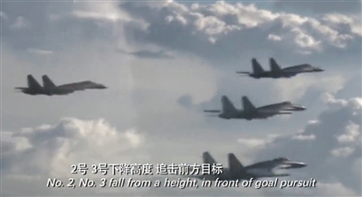 战机编队进行模拟空战训练。 视频截图