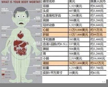 人体器官价位表一览 网友:心有余肾不足且活且