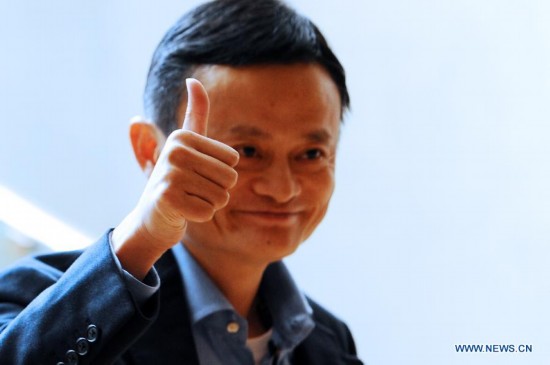 Founder and chairman of Alibaba Group Ma Yun gestures during a roadshow in Singapore, Sept. 16, 2014.