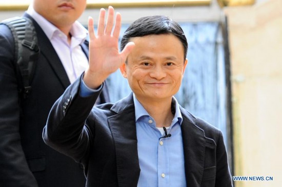 Founder and chairman of Alibaba Group Ma Yun gestures during a roadshow in Singapore, Sept. 16, 2014.