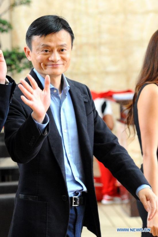 Founder and chairman of Alibaba Group Ma Yun gestures during a roadshow in Singapore, Sept. 16, 2014.