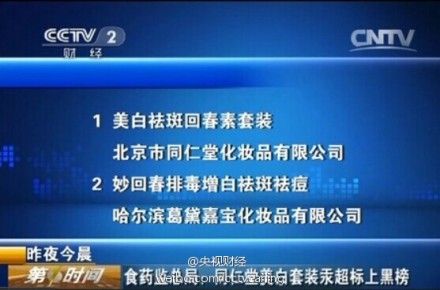 同仁堂美白套装上黑榜：汞超标被要求永久停售