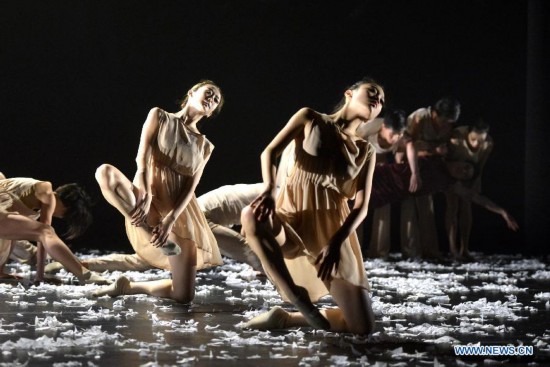 Dancers of Beijing Dance Theater preview the Wild Grass for media in New York, the United States, Oct. 15, 2014.