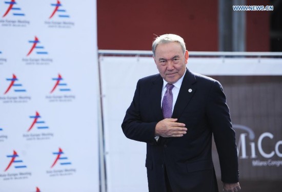 Kazakhstan president Nursultan Nazarbayev arrives for the Asia-Europe Meeting (ASEM) in Milan, Italy on October 16, 2014. The tenth Asia-Europe Meeting (ASEM) opened in Milan on Thursday under the theme of 'Responsible Partnership for Growth and Security.'