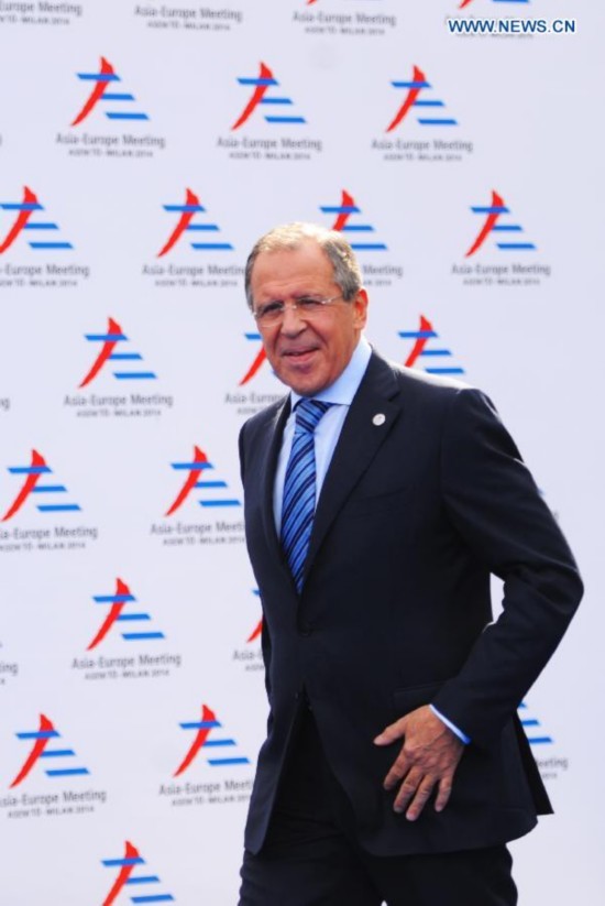 Russian foreign minister Sergei Lavrov arrives for the Asia-Europe Meeting (ASEM) in Milan, Italy on October 16,2014. The tenth Asia-Europe Meeting (ASEM) opened in Milan on Thursday under the theme of 'Responsible Partnership for Growth and Security.'