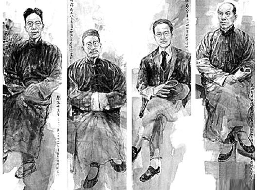 民国清华大学四导师陈寅恪,王国维,赵元任,梁启超(从左到右)