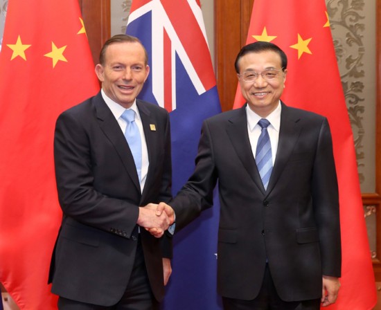 克强会见澳大利亚总理阿博特时强调推动中澳贸