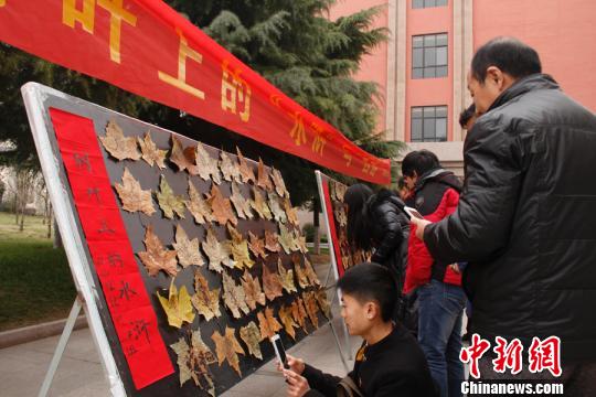 河南一高校百余名學(xué)生繪制樹葉上的“水滸”（圖）