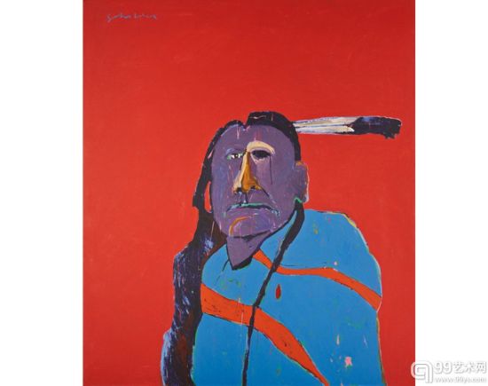 弗里茨·朔尔德尔(Fritz Scholder) 《一只眼的美国肖像》(American Portrait with One Eye, 1975)