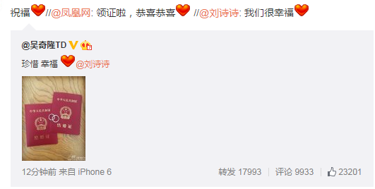 吴奇隆刘诗诗领证 揭秘刘诗诗情史