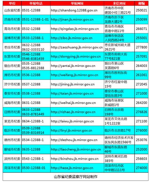 山东省纪委监察厅推出一表通 举报方式集中亮