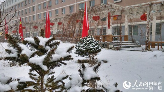天降瑞雪為居民小區裡增添了濃濃的春節氣氛。